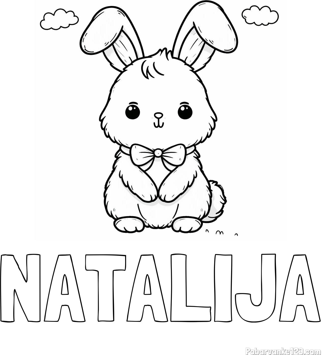 Pobarvanka imena NATALIJA in pobarvanka prikupnega zajčka