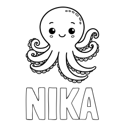 Online izdelana pobarvanka - Pobarvanka imena NIKA in pobarvanka ljubke in nasmejane hobotnice
