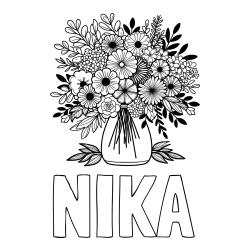 Online izdelana pobarvanka - Pobarvanka imena NIKA in pobarvanka veliekga šopka rož