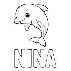 Online izdelana pobarvanka - Pobarvanka imena NINA in otroška pobarvanka ljubkega delfina