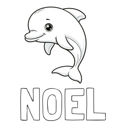 Online izdelana pobarvanka - Pobarvanka imena NOEL in otroška pobarvanka ljubkega delfina