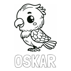 Online izdelana pobarvanka - Pobarvanka imena OSKAR in pobarvanka ljubkega papagaja