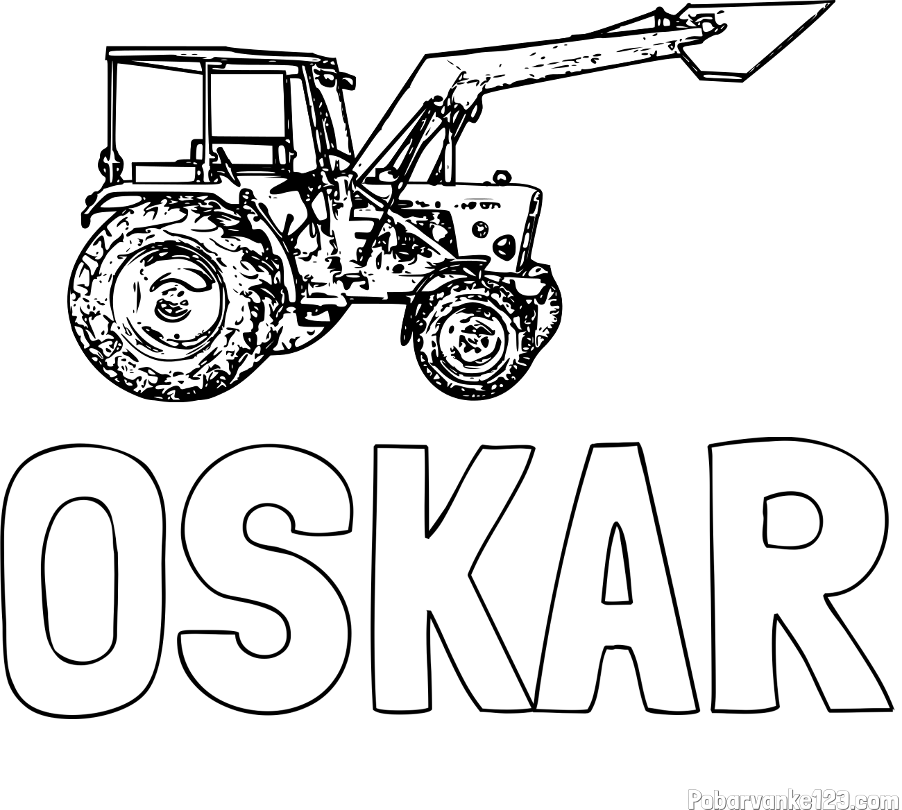 Pobarvanka imena OSKAR in pobarvanka starega traktorja