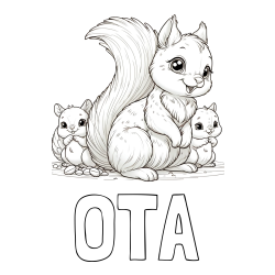 Online izdelana pobarvanka - Pobarvanka imena OTA in pobarvanka veveričje družine