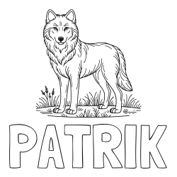 Online izdelana pobarvanka - Pobarvanka imena PATRIK in pobarvanka volka