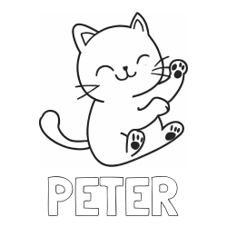 Online izdelana pobarvanka - Pobarvanka imena PETER in pobarvanka razigranega mucka