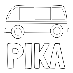 Online izdelana pobarvanka - Pobarvanka imena PIKA in avtobus