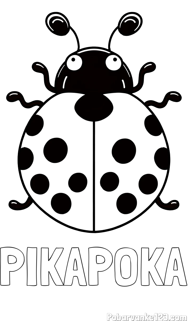 Pobarvanka imena PIKAPOKA in pobarvanka pikapolonice z velikimi tipalkami