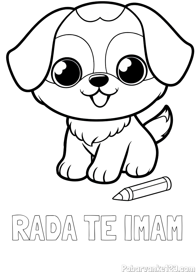 Pobarvanka imena RADA TE IMAM in pobarvanka prikupnega kužka