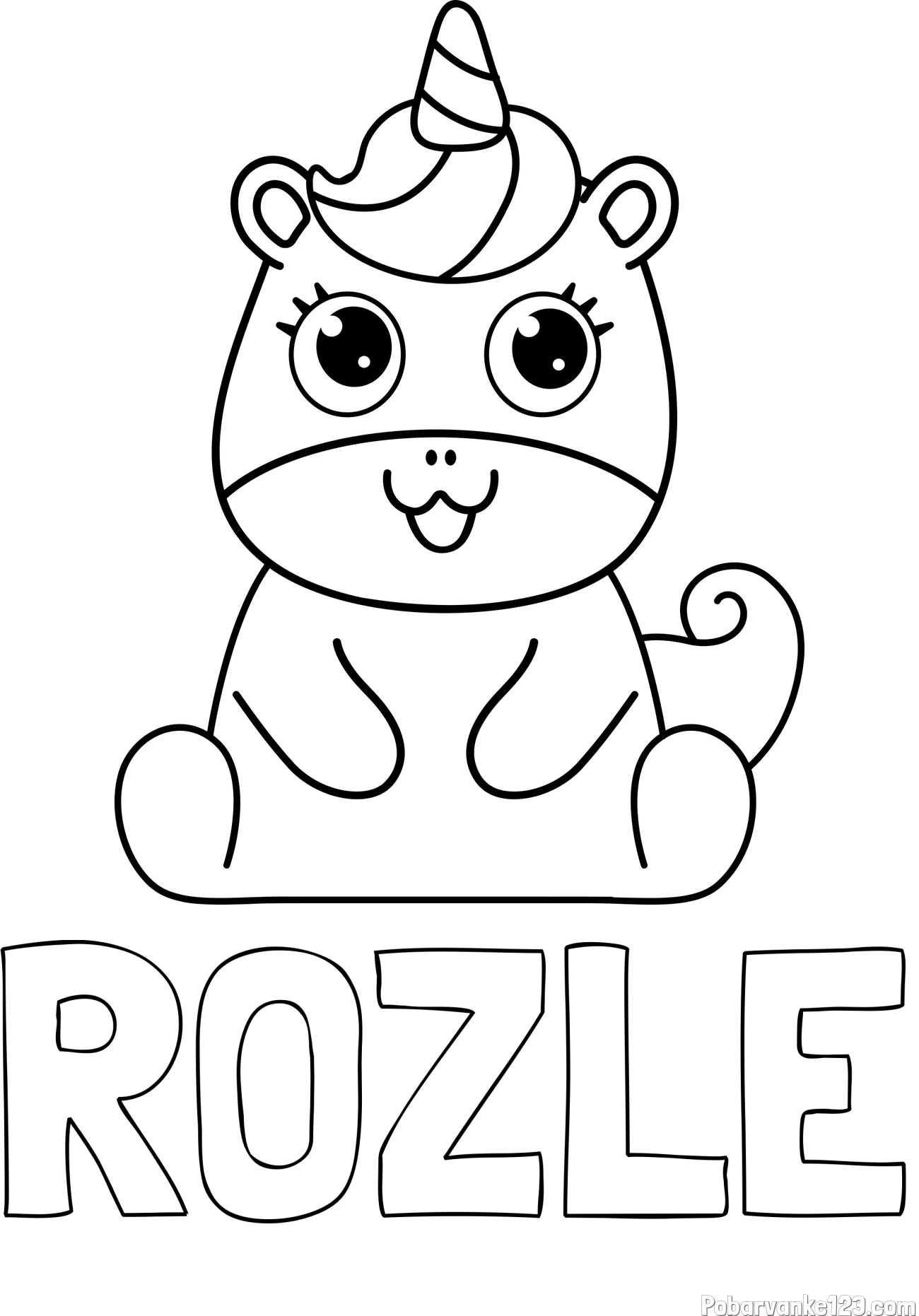 Pobarvanka imena ROŽLE in pobarvanka čudovitega samoroga Unicorn