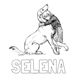 Online izdelana pobarvanka - Pobarvanka imena SELENA in pobarvanka prikupnega kužka, ki ga objema mala deklica
