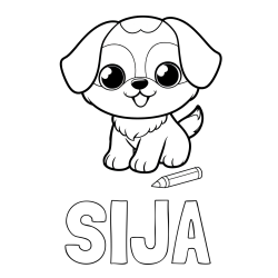 Online izdelana pobarvanka - Pobarvanka imena SIJA in pobarvanka prikupnega kužka