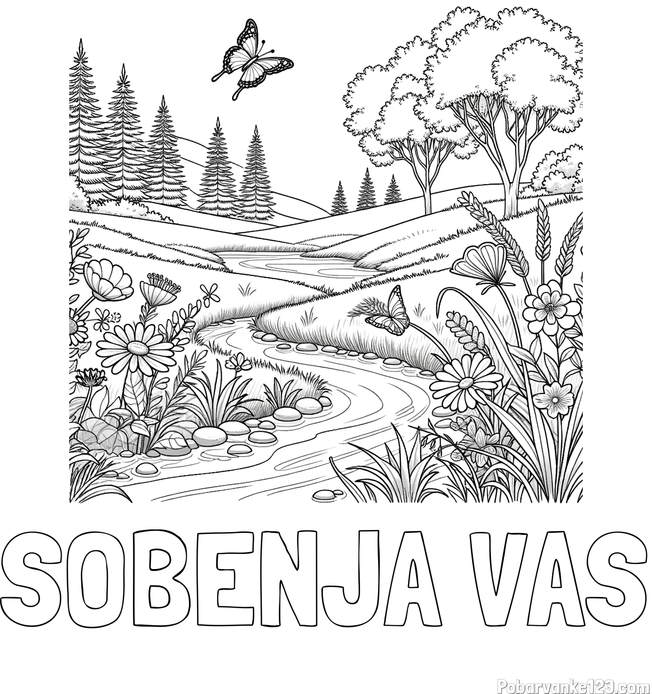 Pobarvanka imena SOBENJA VAS in pobarvanka cvetoče narave