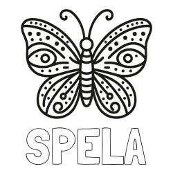 Online izdelana pobarvanka - Pobarvanka imena ŠPELA in preprosta pobarvanka metulja