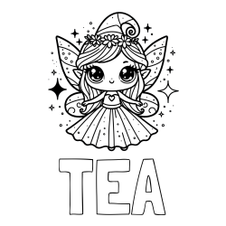 Online izdelana pobarvanka - Pobarvanka imena TEA in prikupna čarobna vila