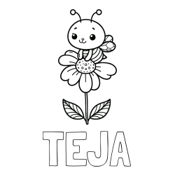 Online izdelana pobarvanka - Pobarvanka imena TEJA in pobarvanka ljubke čebelice na roži