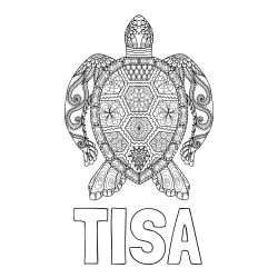 Online izdelana pobarvanka - Pobarvanka imena TISA in pobarvanka želve - mandale
