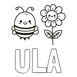 Online izdelana pobarvanka - Pobarvanka imena ULA in pobarvanka ljubke čebelice in nasmejane rože