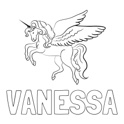 Online izdelana pobarvanka - Pobarvanka imena VANESSA in lepa pobarvanka samoroga