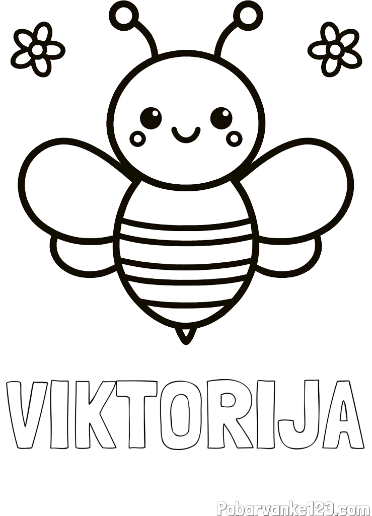Pobarvanka imena VIKTORIJA in otroška pobarvanka čebele