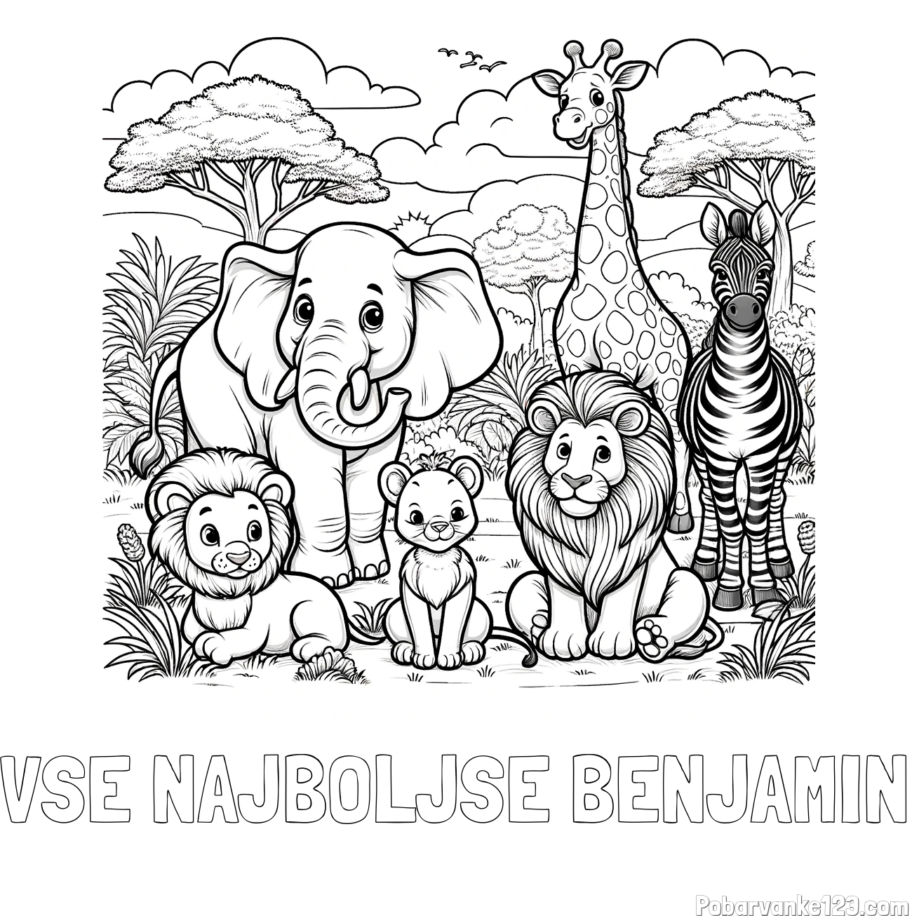 Pobarvanka imena VSE NAJBOLJŠE BENJAMIN in pobarvanka ljubkih živali