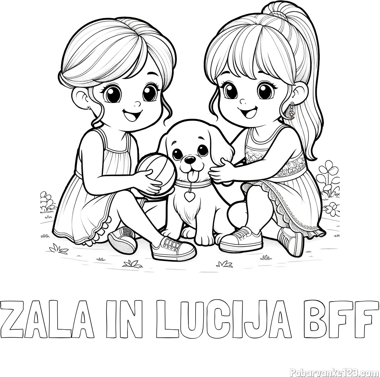 Pobarvanka imena ZALA IN LUCIJA BFF in pobarvanka prijateljic s kužkom