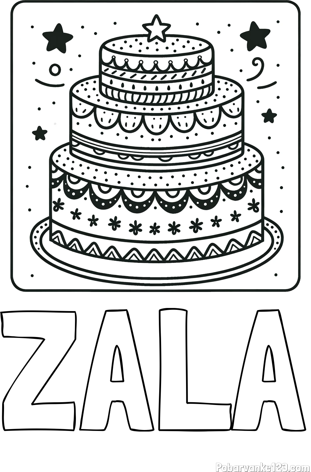 Pobarvanka imena ZALA in pobarvanka slastne torte