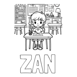 Online izdelana pobarvanka - Pobarvanka imena ŽAN in pobarvanka učenca v učilnici