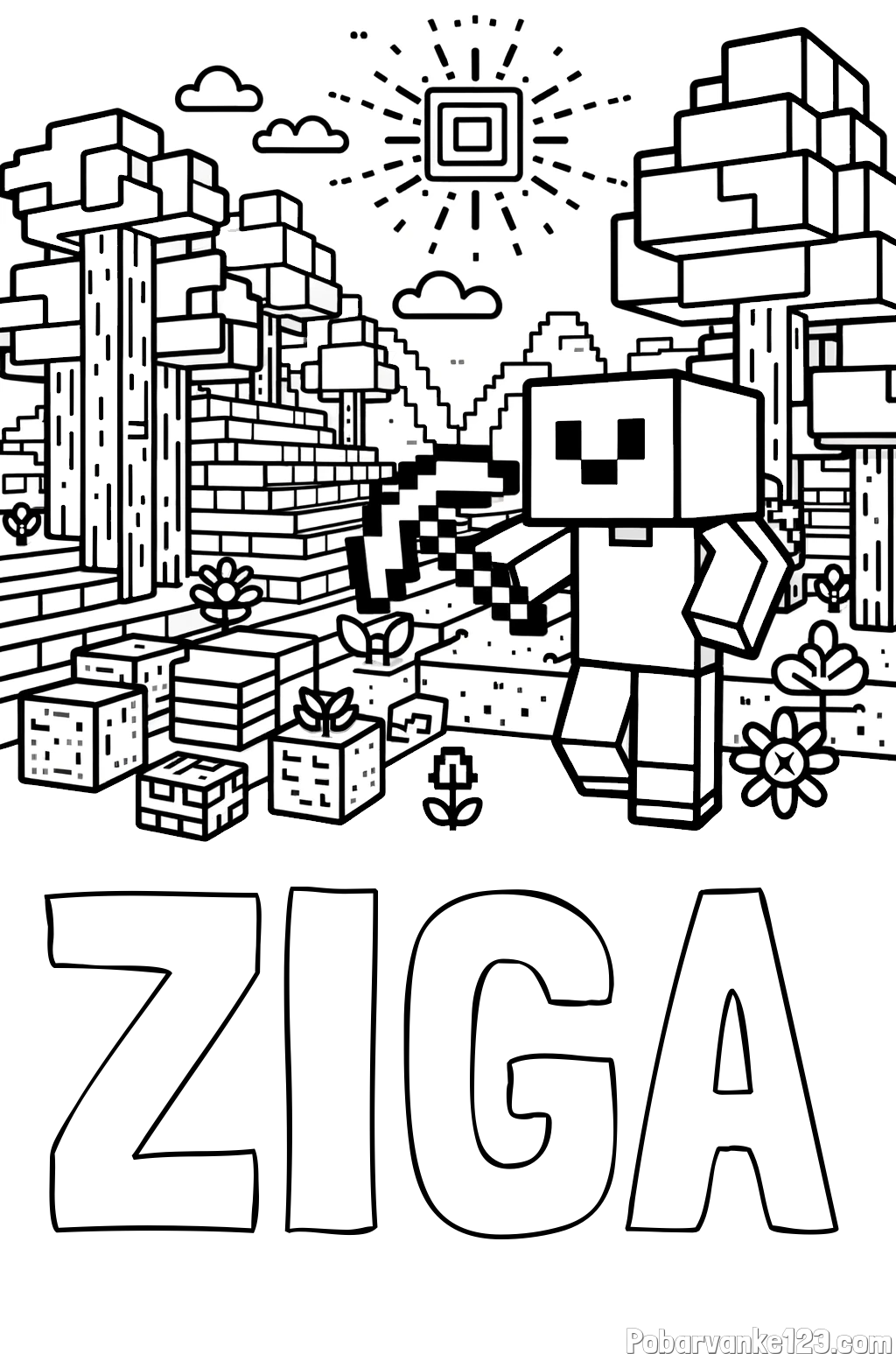 Pobarvanka imena ŽIGA in pobarvanka Minecraft sveta