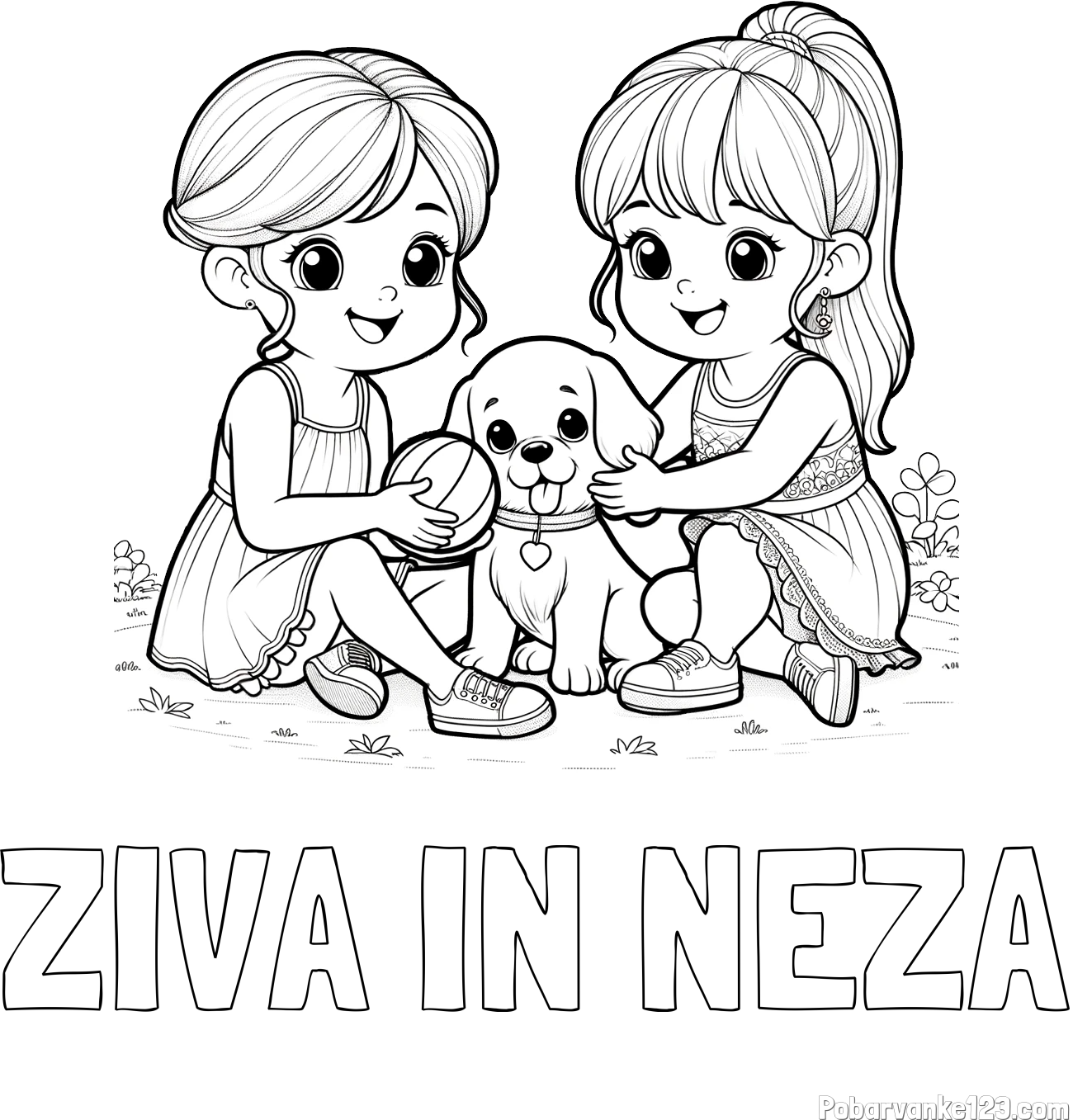 Pobarvanka imena ŽIVA IN NEŽA in pobarvanka prijateljic s kužkom