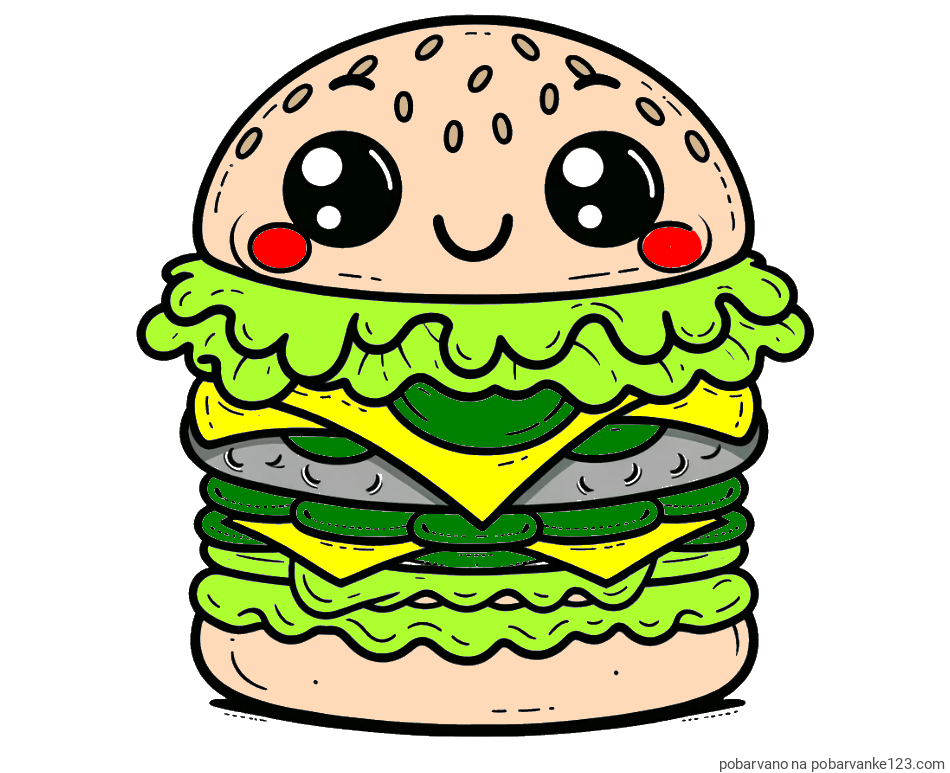 POBARVANA POBARVANKA - Otroška pobarvanka nasmejanega hamburgerja