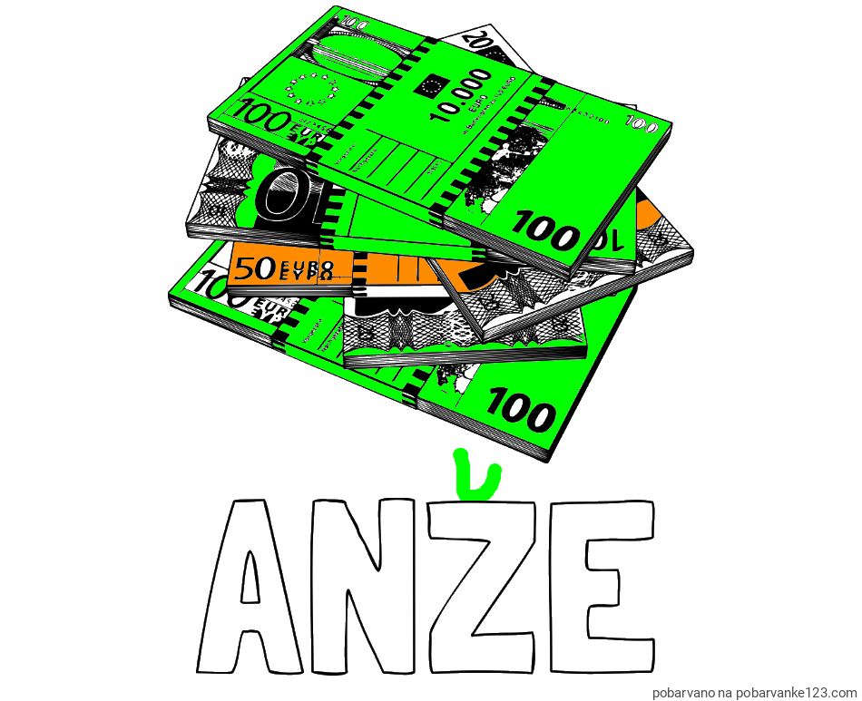 POBARVANA POBARVANKA - Pobarvanka imena ANZE in pobarvanka evrskih bankovcev