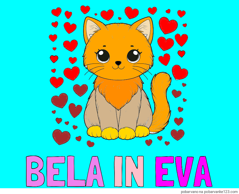 POBARVANA POBARVANKA - Pobarvanka imena BELA IN EVA in pobarvanka ljubke mucke obdane s srčki