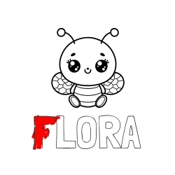 Pobarvana pobarvanka - Pobarvanka imena FLORA in otroška pobarvanka ljubke čebele
