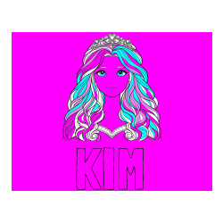 Pobarvana pobarvanka - Pobarvanka imena KIM in pobarvanka ljubke princese z bujnimi lasmi