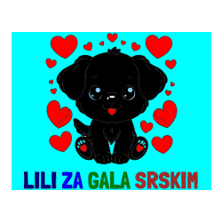 Pobarvana pobarvanka - Pobarvanka imena LILI ZA GALA SRŠKIM in pobarvanka ljubkega kužka obdanega s srčki