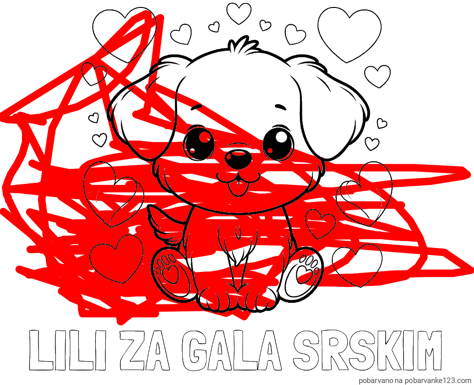 POBARVANA POBARVANKA - Pobarvanka imena LILI ZA GALA SRŠKIM in pobarvanka ljubkega kužka obdanega s srčki