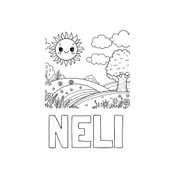 Pobarvana pobarvanka - Pobarvanka imena NELI in otroška pobarvanka narave