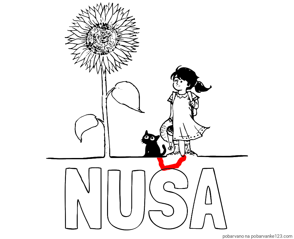 POBARVANA POBARVANKA - Pobarvanka imena NUŠA in pobarvanka velike sončnice, deklice in ljubkega mačka