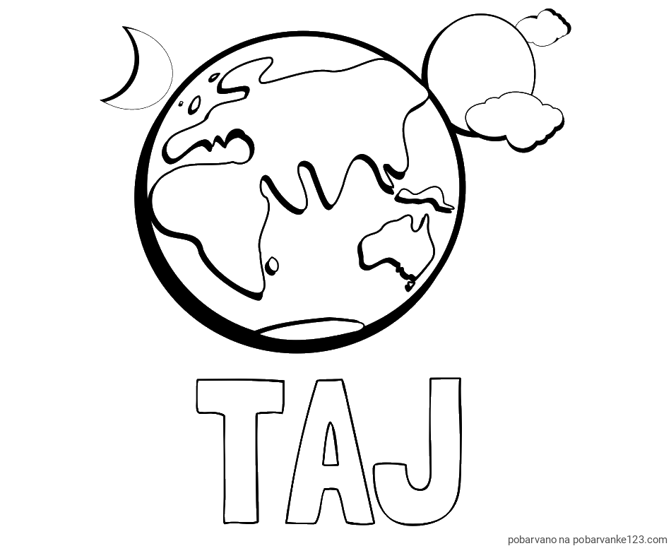 POBARVANA POBARVANKA - Pobarvanka imena TAJ in pobarvanka planeta Zemlje, lune ter sonca