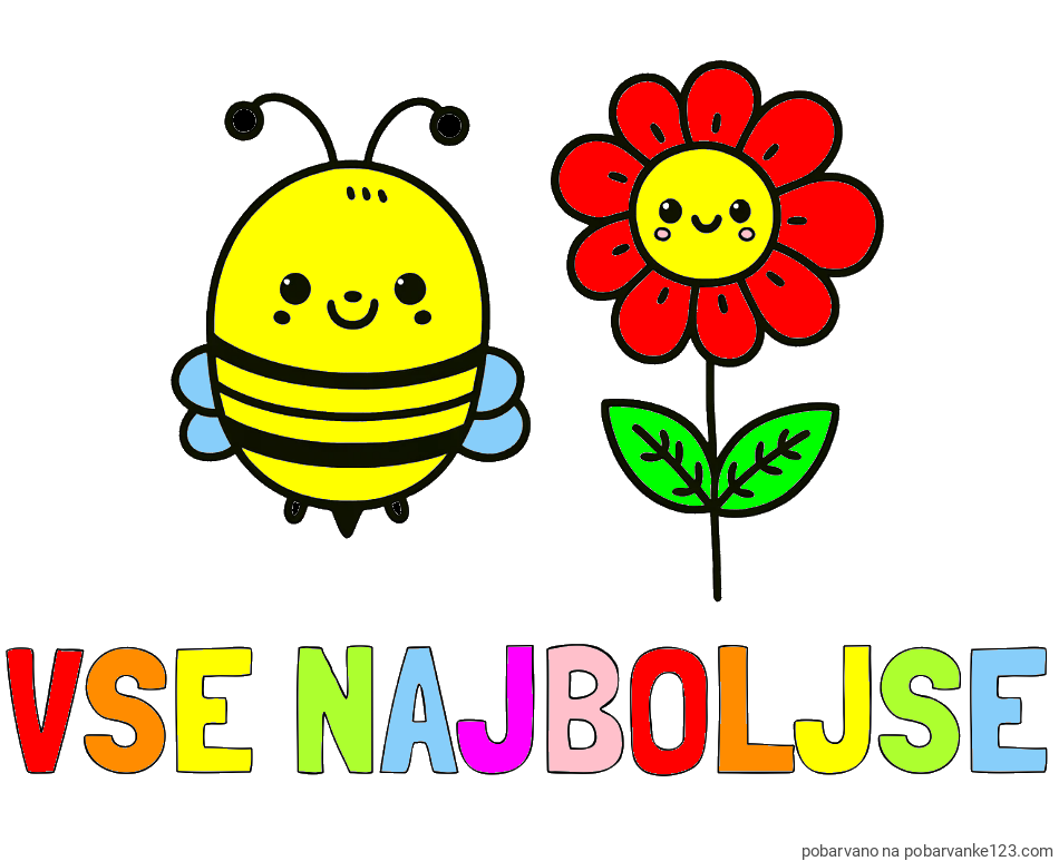 POBARVANA POBARVANKA - Pobarvanka imena VSE NAJBOLJŠE in pobarvanka ljubke čebelice in nasmejane rože