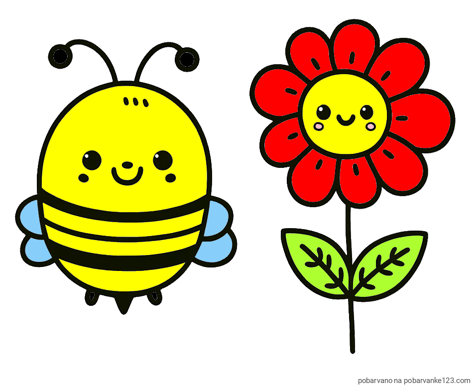 POBARVANA POBARVANKA - Pobarvanka ljubke čebelice in nasmejane rože