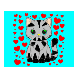 Pobarvana pobarvanka - Pobarvanka ljubke mucke obdane s srčki