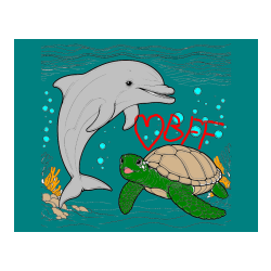 Pobarvana pobarvanka - Pobarvanka ljubkega delfina in njegove prijateljice želve