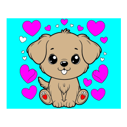 Pobarvana pobarvanka - Pobarvanka ljubkega kužka obdanega s srčki