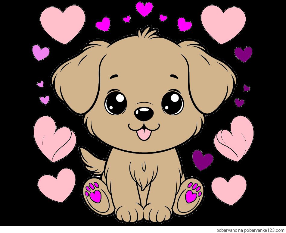 POBARVANA POBARVANKA - Pobarvanka ljubkega kužka obdanega s srčki