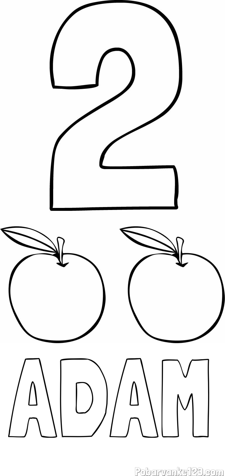 Pobarvanka imena ADAM in pobarvanka števila 2 s slikovnim prikazom