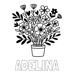 Online izdelana pobarvanka - Pobarvanka imena ADELINA in pobarvanka rož v cvetličnem loncu