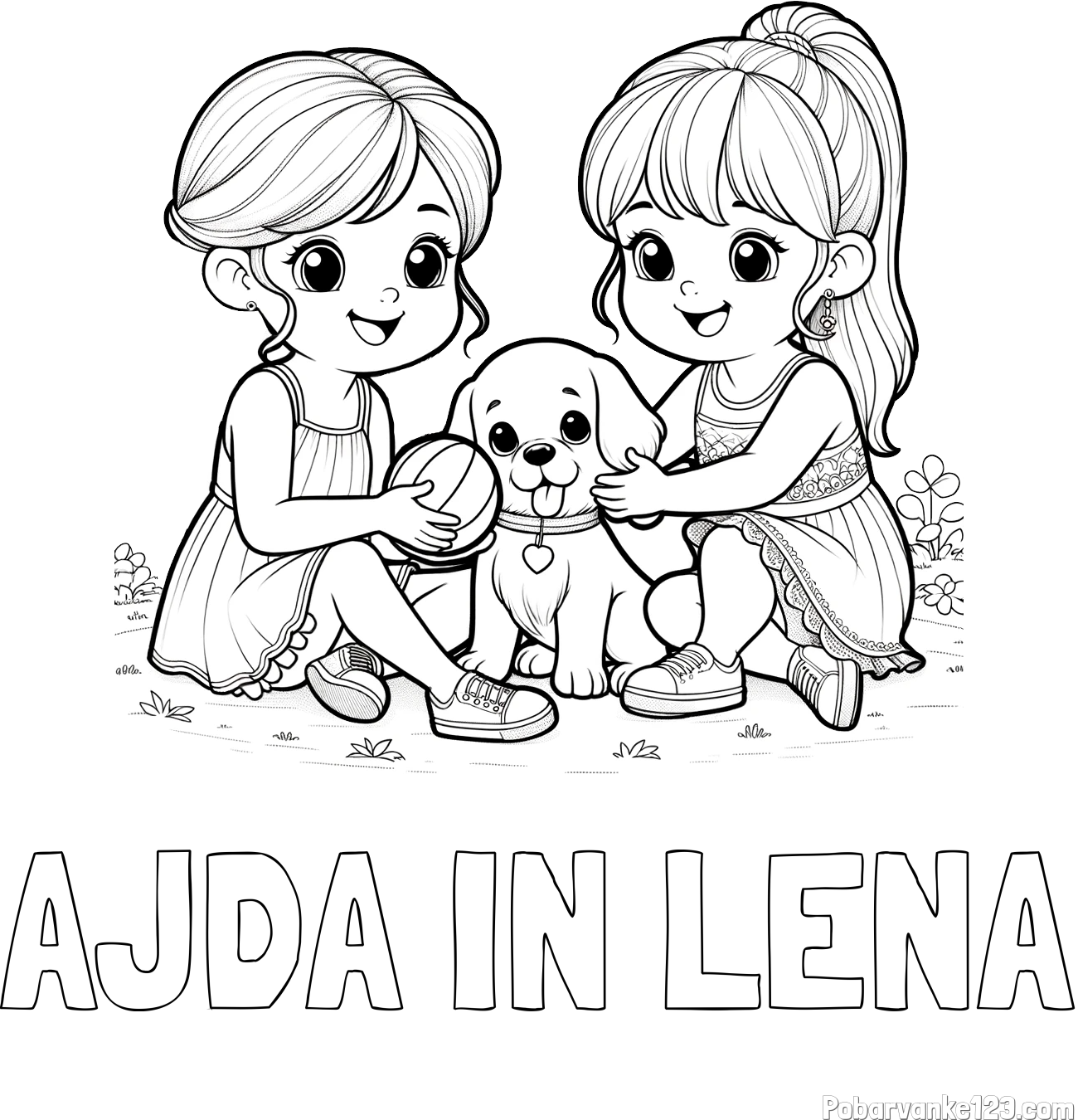 Pobarvanka imena AJDA IN LENA in pobarvanka prijateljic s kužkom