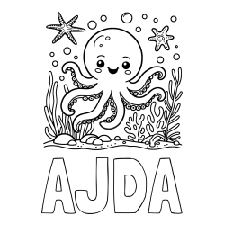 Online izdelana pobarvanka - Pobarvanka imena AJDA in pobarvanka hobotnice